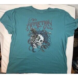 AFFLICTION Men's T-shirt BATTLE CRY Dark Teal Biker MMA 3XL